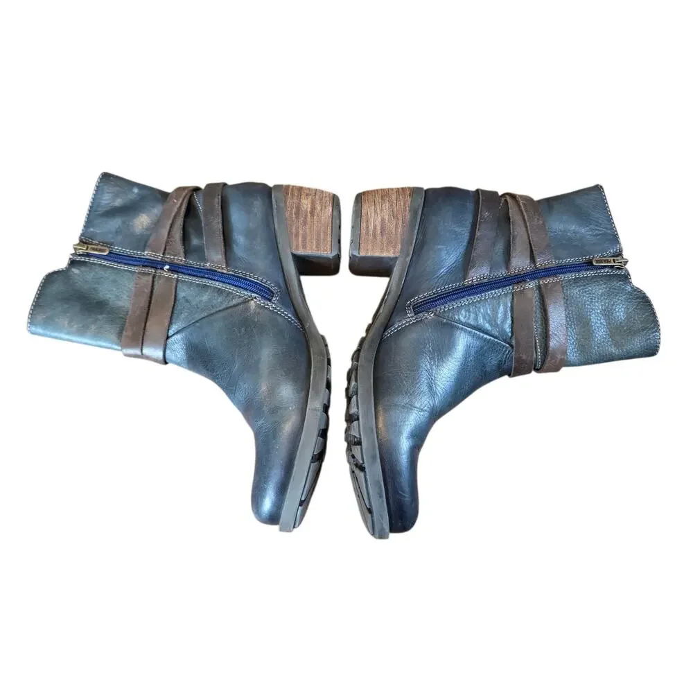 Pikolinos Le Mans Blue Green Petrol Teal Leather Mid Strap Ankle Boots 39